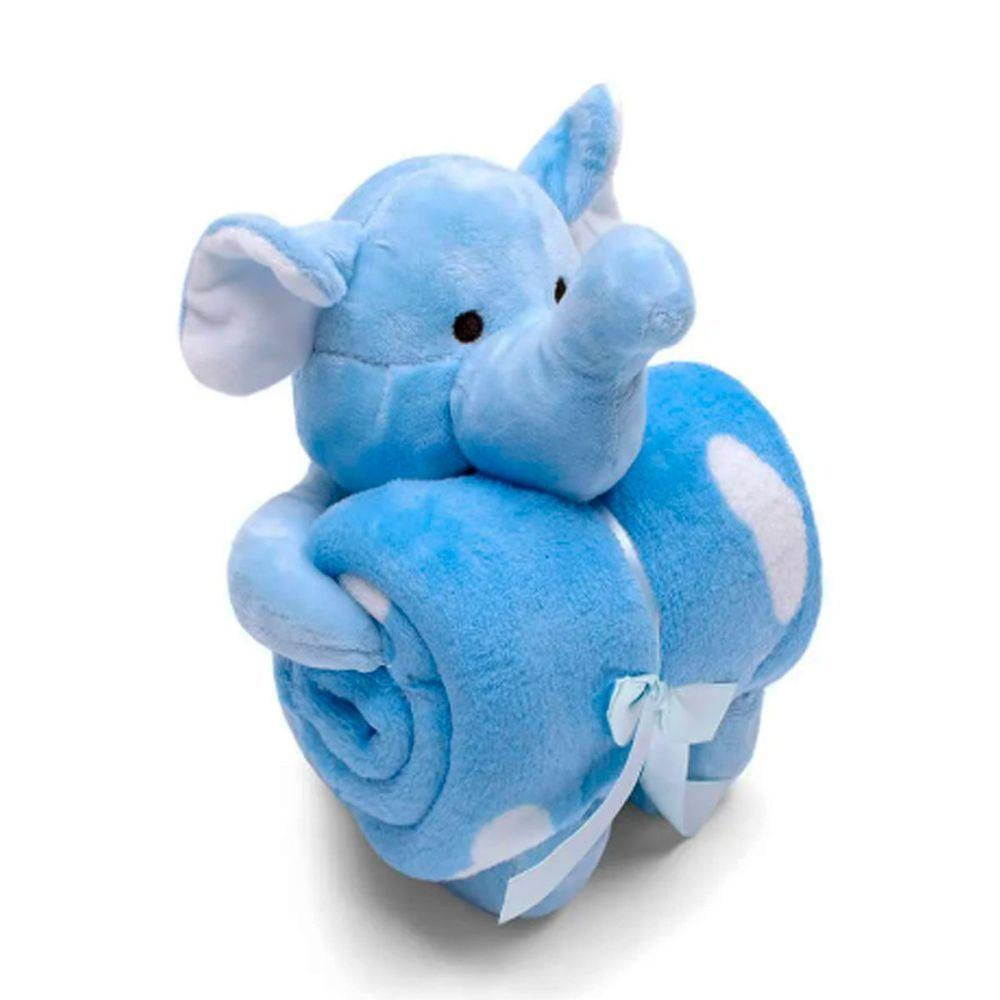 Manta E Bichinho Pelúcia Buettner Baby Microfibra Elefante Azul