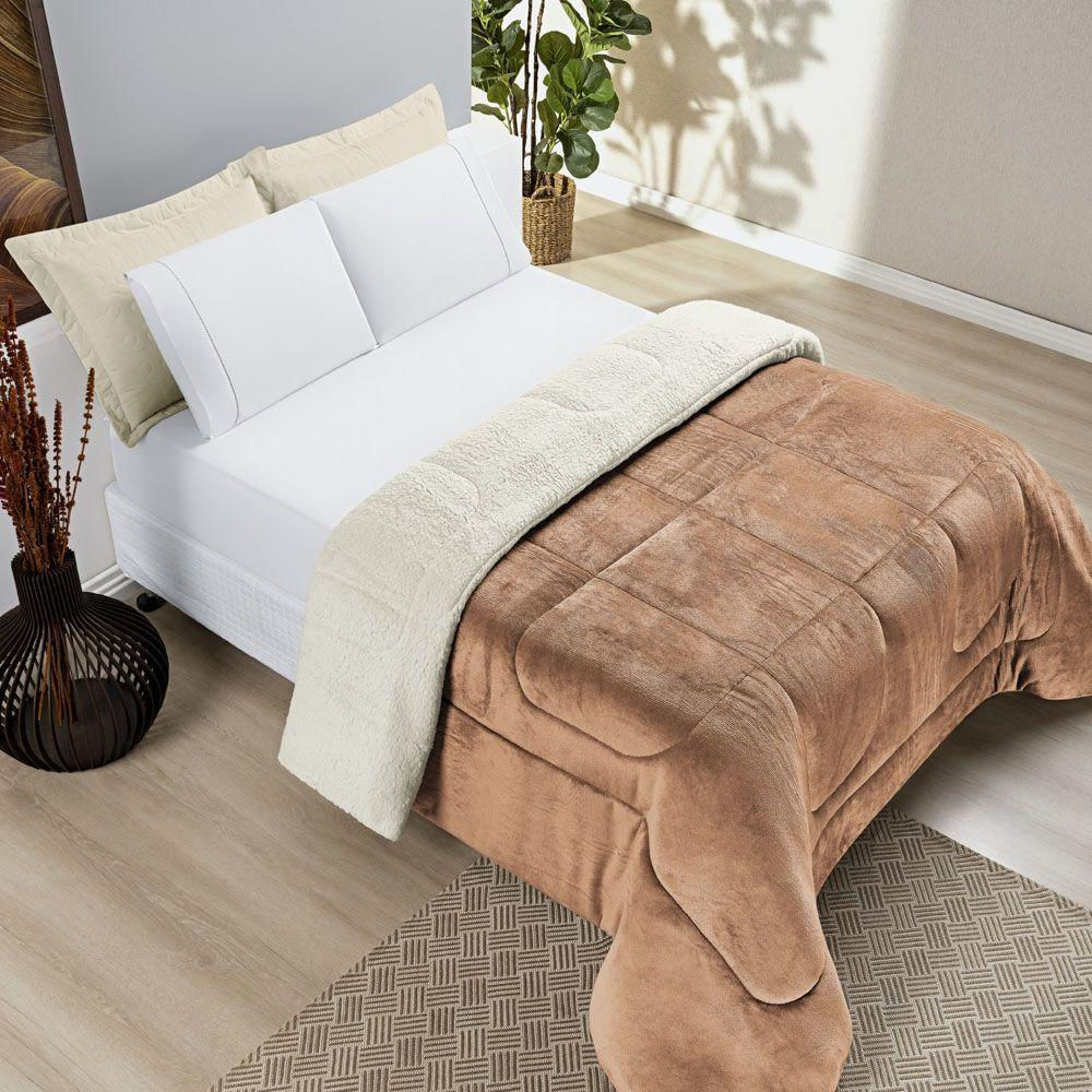 Coberdrom Casa Scarpa Apollo King Sherpa Pele De Carneiro + Manta Flannel - Rosa Alaranjado Apricot