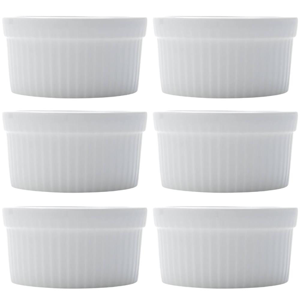 Jogo 6 Ramekins de Porcelana 240ml Canelado Lyor Branco Sobr