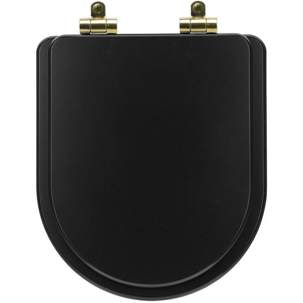 Tampa De Vaso Poliéster Com Amortecedor Link-lk Preto Fosco Para Bacia Deca Com Ferragem Dourada