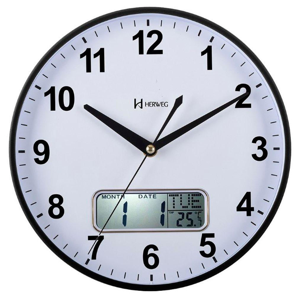 Relógio Parede Herweg 26 Cm Termômetro Silencioso Preto - Preto