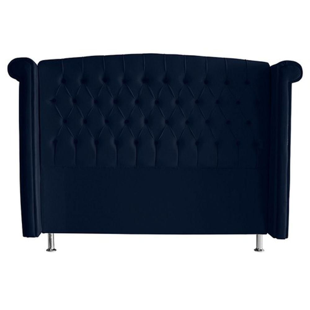 Cabeceira De Cama Box Luxo King 195 Cm Suede Azul Marinho Do Lar Móveis