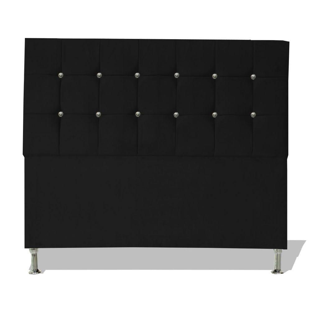Cabeceira De Cama Box Cristal Queen 160 Cm Botão Strass Suede Preto Do Lar Móveis