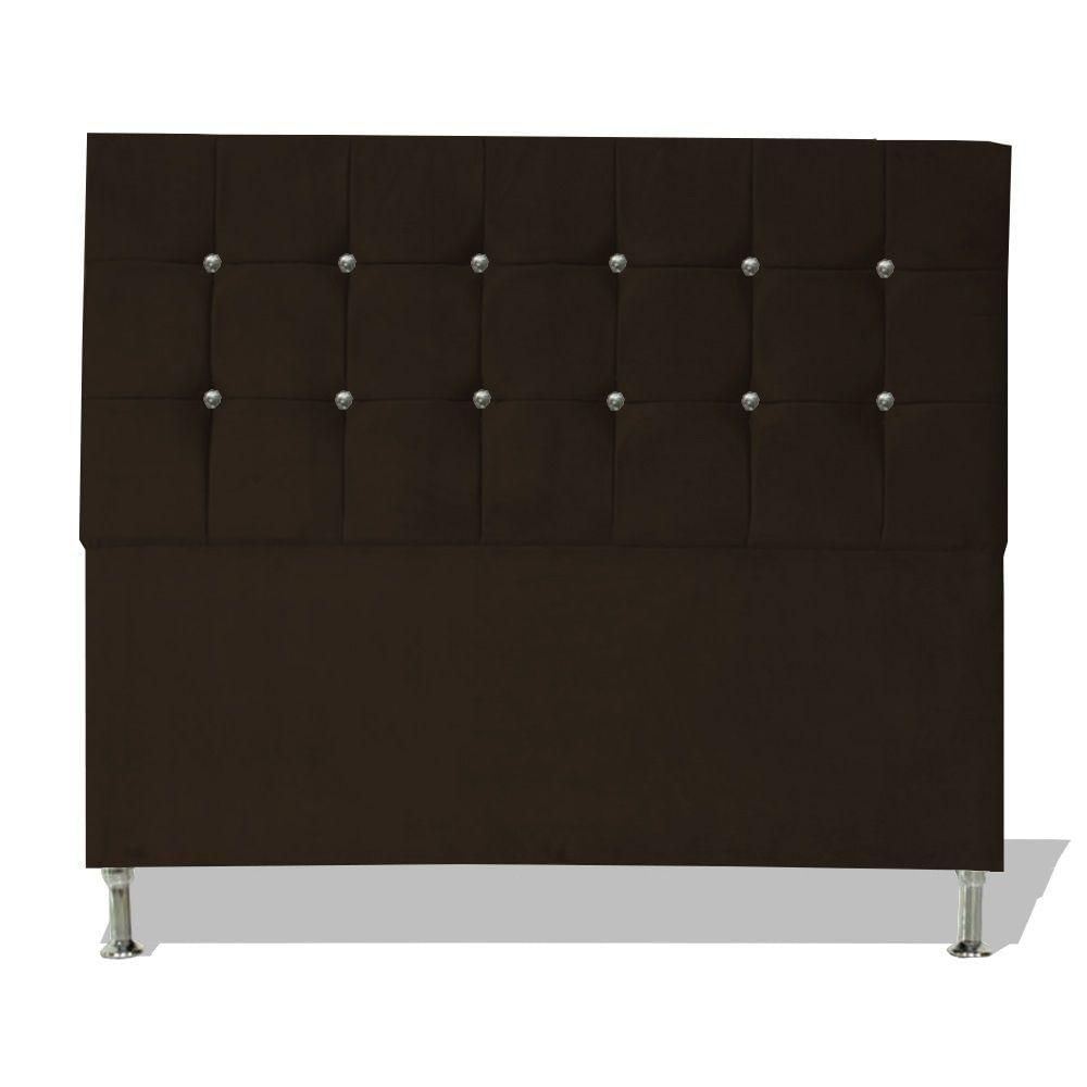 Cabeceira De Cama Box Cristal Queen 160 Cm Botão Strass Suede Marrom Do Lar Móveis