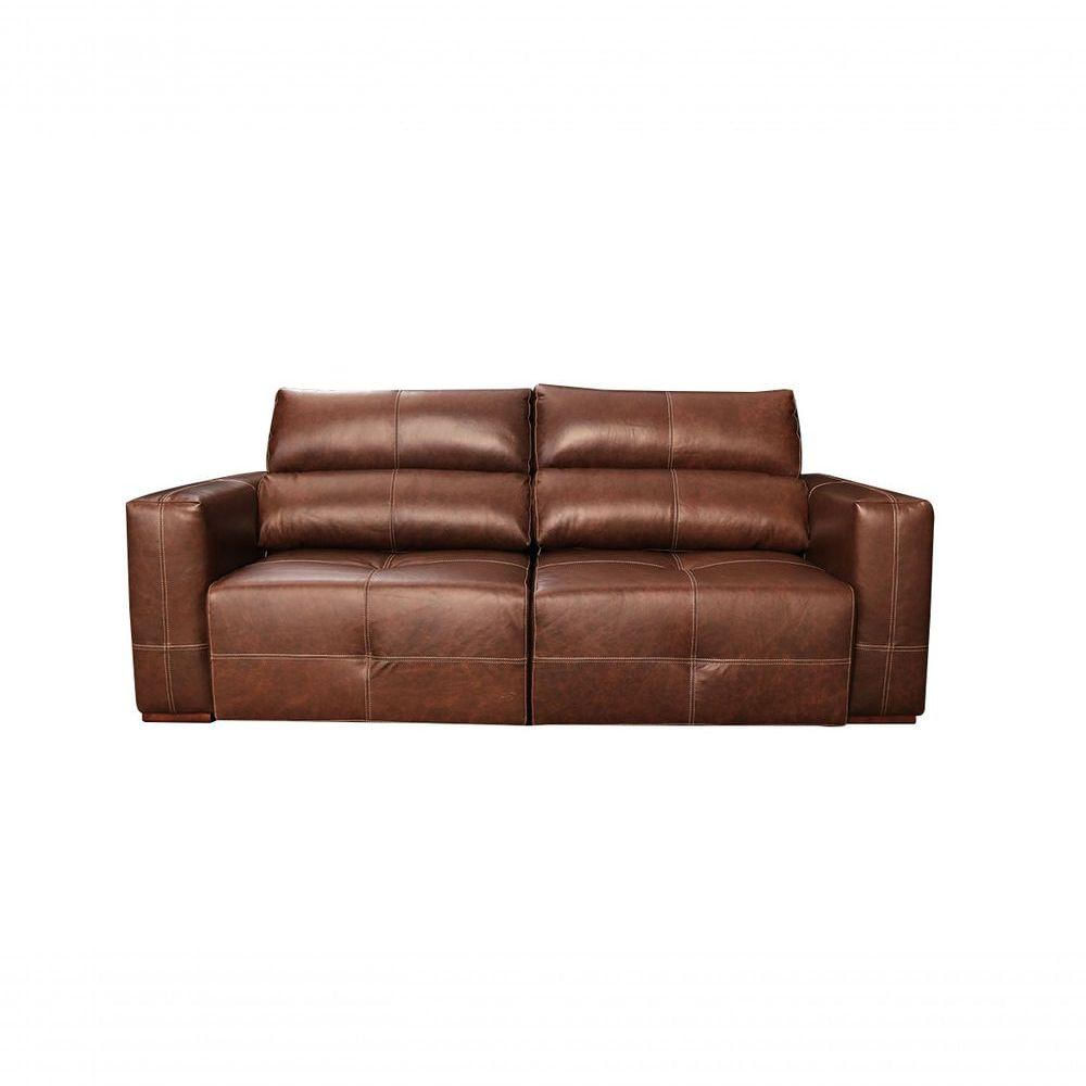 Sofá Retrátil E Reclinável De Couro Adena 2,12 M Soft Tabaco - Mempra Design