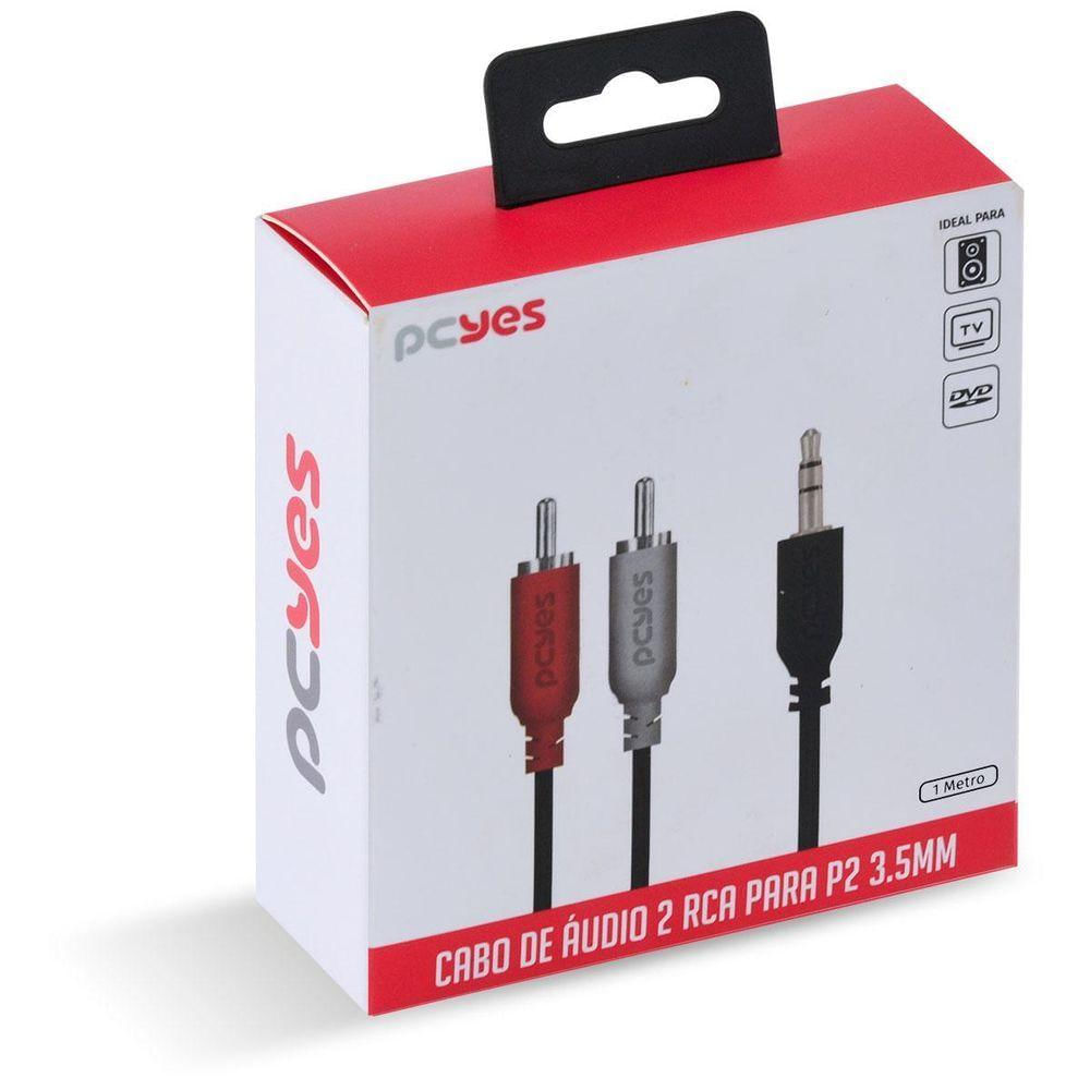 Cabo De áudio 2 Rca Macho Para P2 3.5mm Macho 1 Metro -