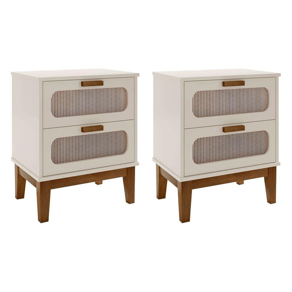 Kit 2 Mesas De Cabeceira Santorini 2 Gavetas 45 Cm Off White - Off White