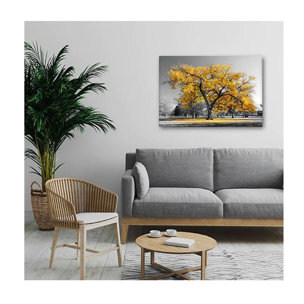 Quadro Paisagens E Natureza Arvore Amarela C- Moldura Dourada E Vidro Tamanho:90 X 60 Cm