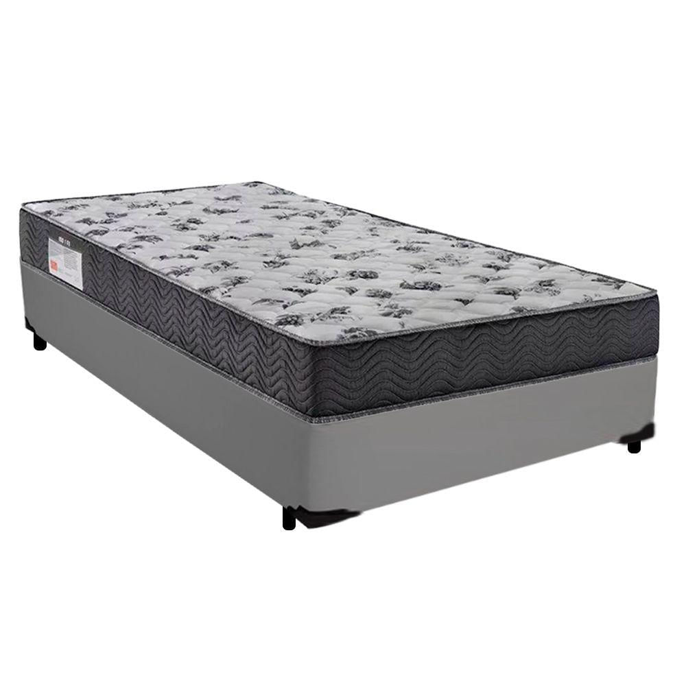 Cama Box Solteiro Sintético + Colchão De Molas Ensacadas - Serene - 88x188x58cm Cinza