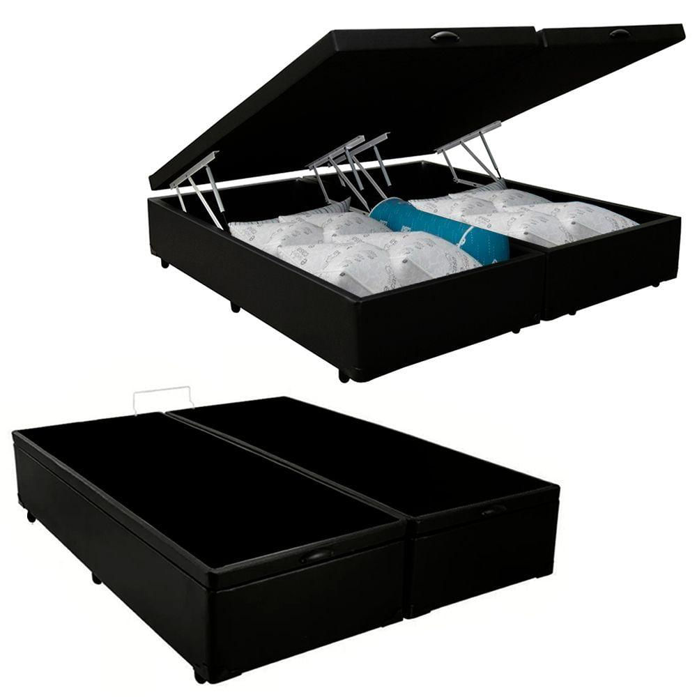 Cama Box Baú King Bipartido Sintético Serene Preto 192x203x44