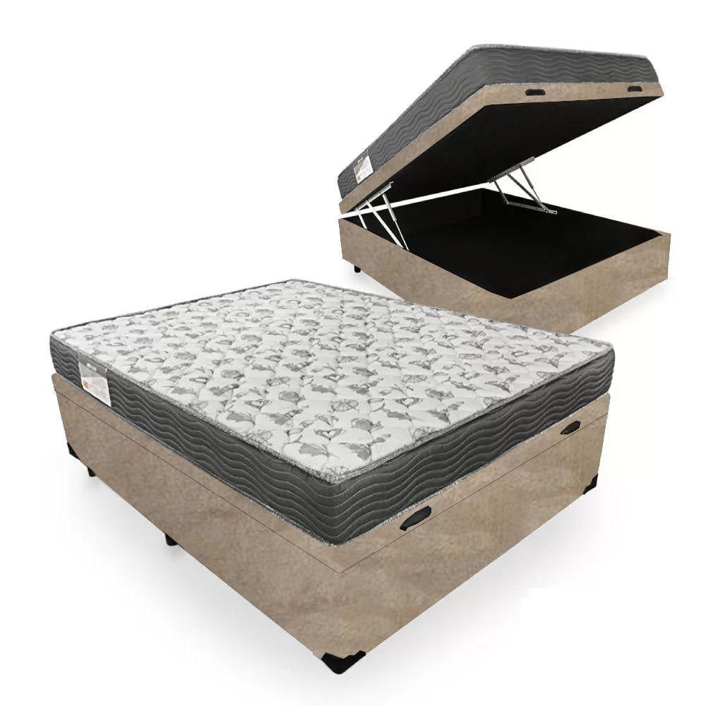 Cama Box Baú Casal Suede + Colchão De Espuma D33 - Sereneprime - 138cm Cor:bege