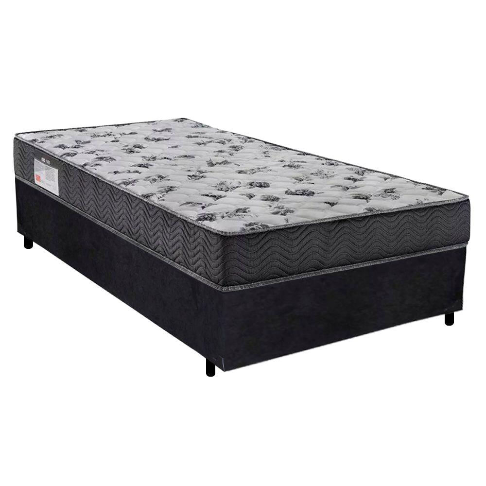 Cama Box Solteiro Suede + Colchão De Espuma D33 - Serene - 88cm Cor:preto