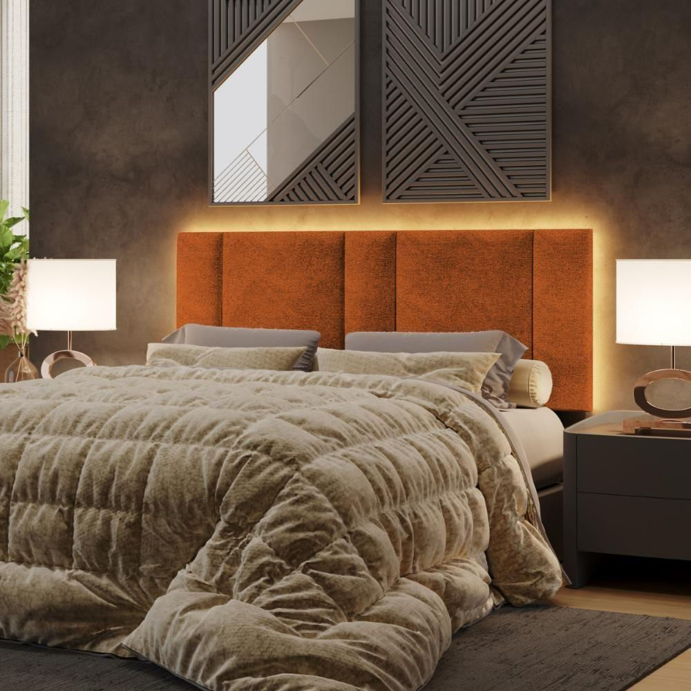 Cabeceira Queen Estofada Com Led Boucle Teracota