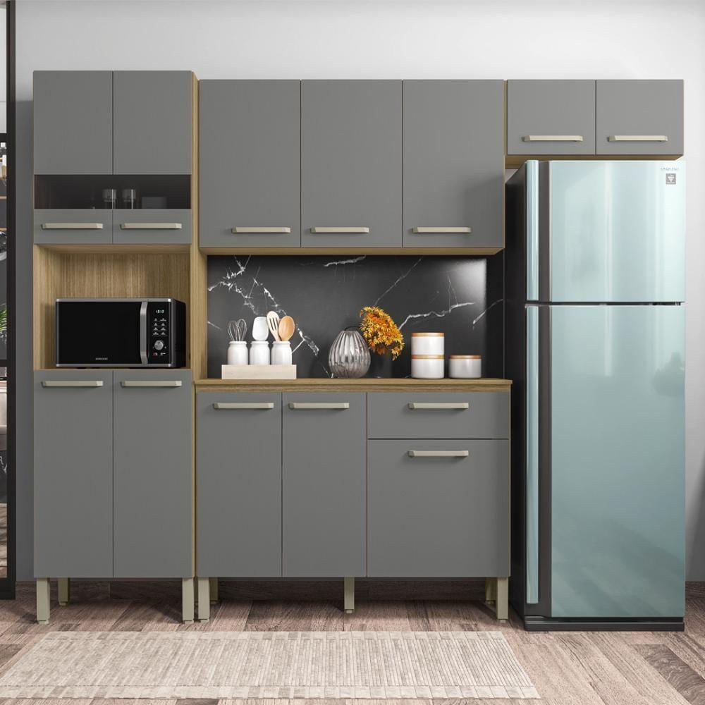 Armário De Cozinha Compacta 12 Portas 1 Gaveta Com Balcão Versalhes Freijó-gris