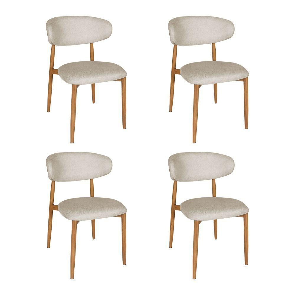 Kit 4 Cadeiras De Jantar Lucy Estrutura Aço Carbono Laminado Natural Com Estofado Linho Cru