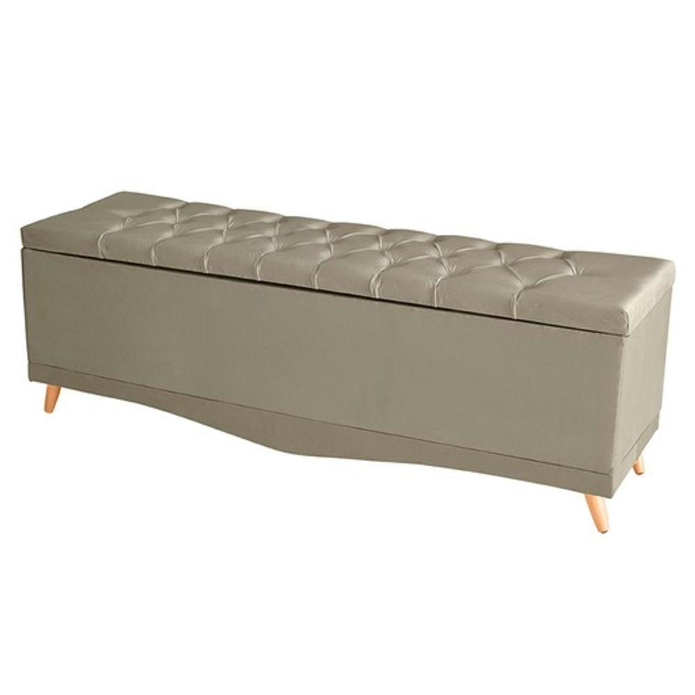Recamier Calçadeira Baú Barcelona King 195 Cm Botão Encapados Pés Palito Suede Bege Do Lar Móveis