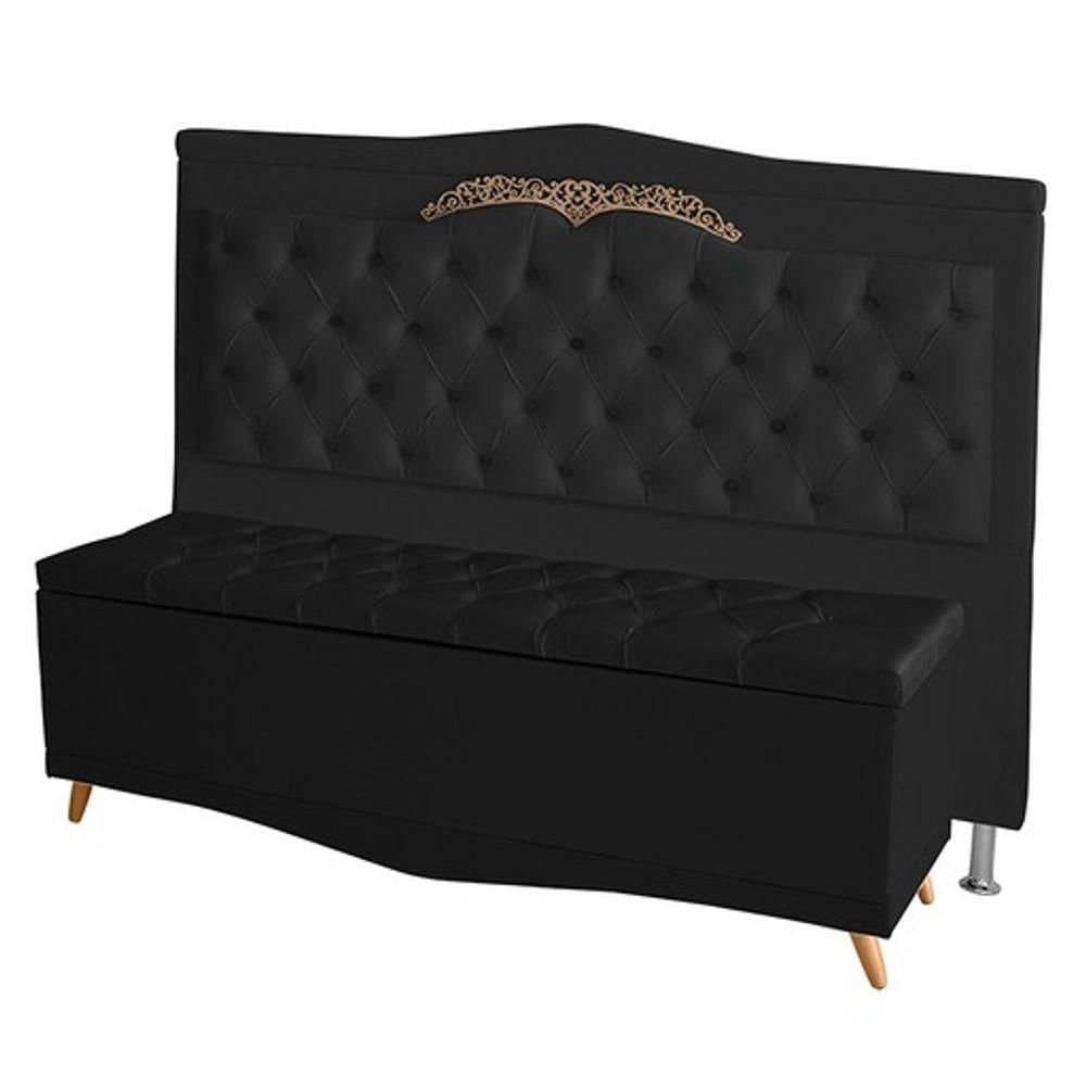 Kit Cabeceira De Cama Box E Calçadeira Baú Madri Queen 160 Cm Suede Preto Do Lar Móveis E Decoração