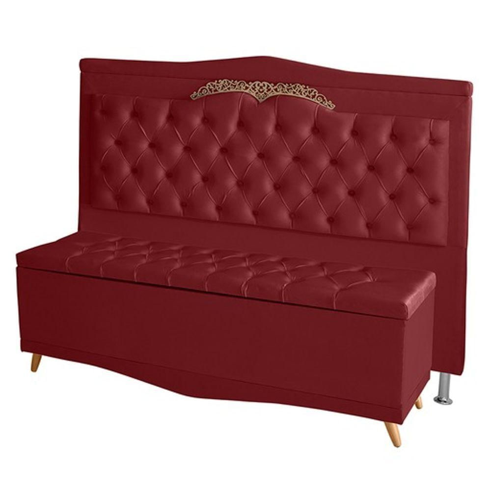 Kit Cabeceira De Cama Box E Calçadeira Baú Madri Casal 140 Cm Suede Vermelho Do Lar Móveis E Decoração
