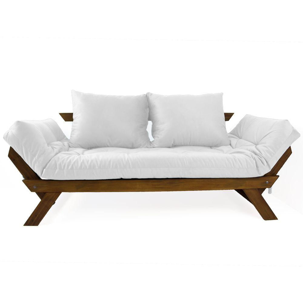 Sofá Japão Futon Acquablock Madeira Cor Imbuia - Branco Off