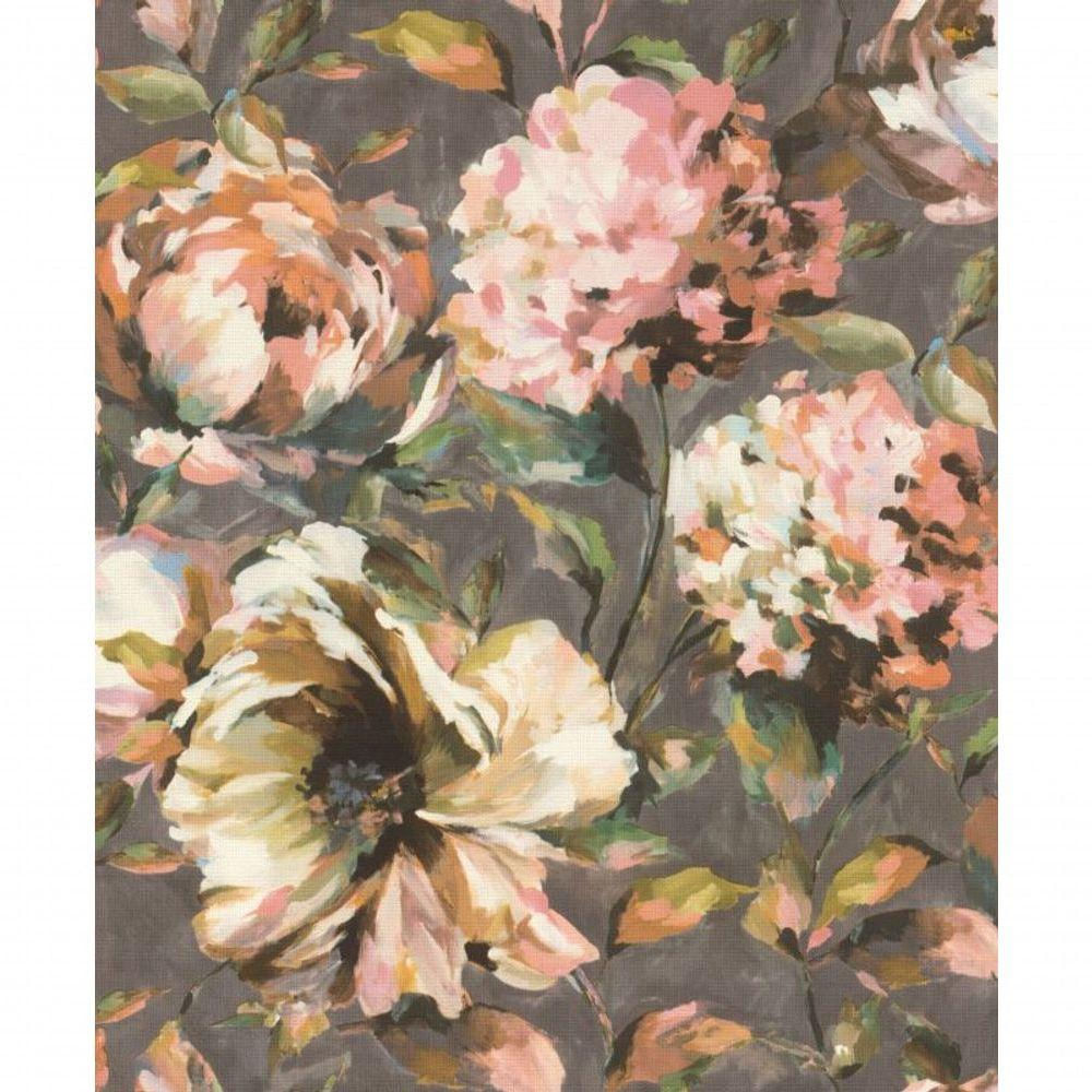 Papel De Parede Barbara Home Flores Cinza E Rosa 485172