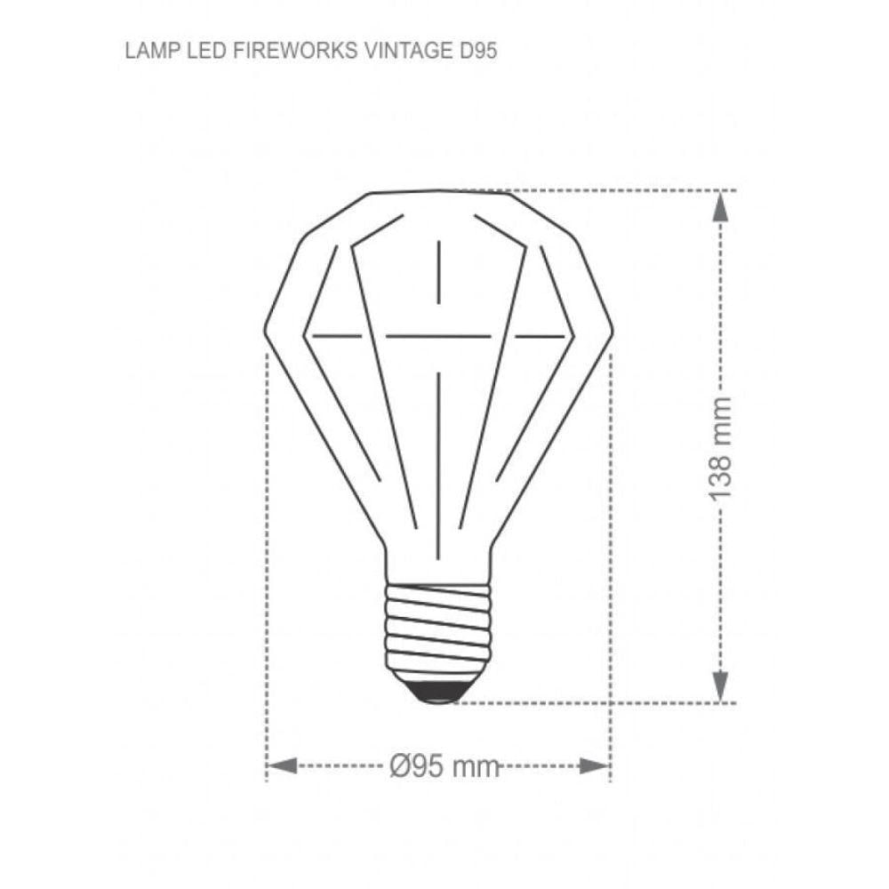 Lâmpada Led Fireworks Vintage D95 Taschibra - 2w - 2200k Luz âmbar