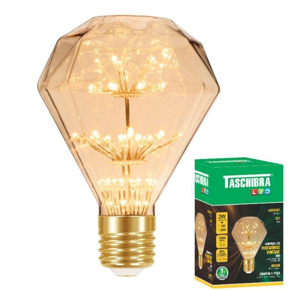 Lâmpada Led Fireworks Vintage D95 Taschibra - 2w - 2200k Luz âmbar