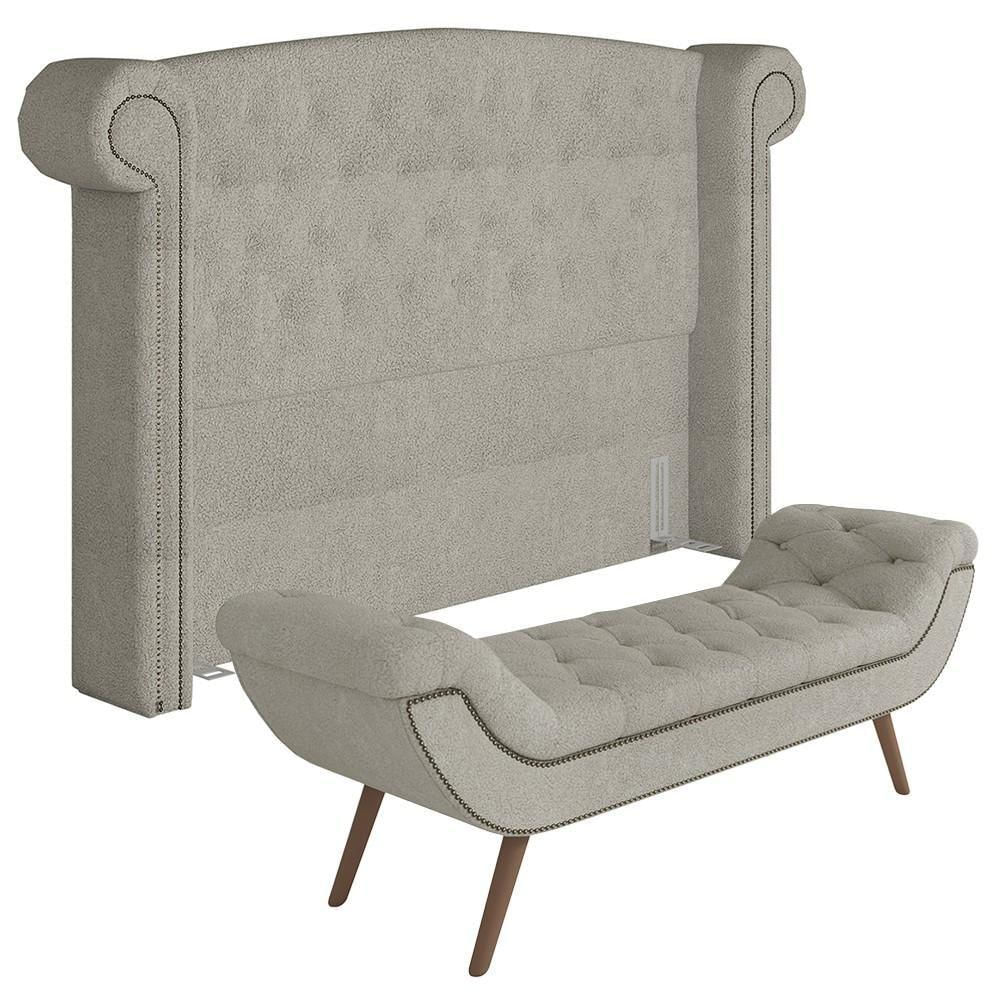 Cabeceira Cama King 195cm Provença E Recamier Veneto P02 Bouclé Cru - Mpozenato