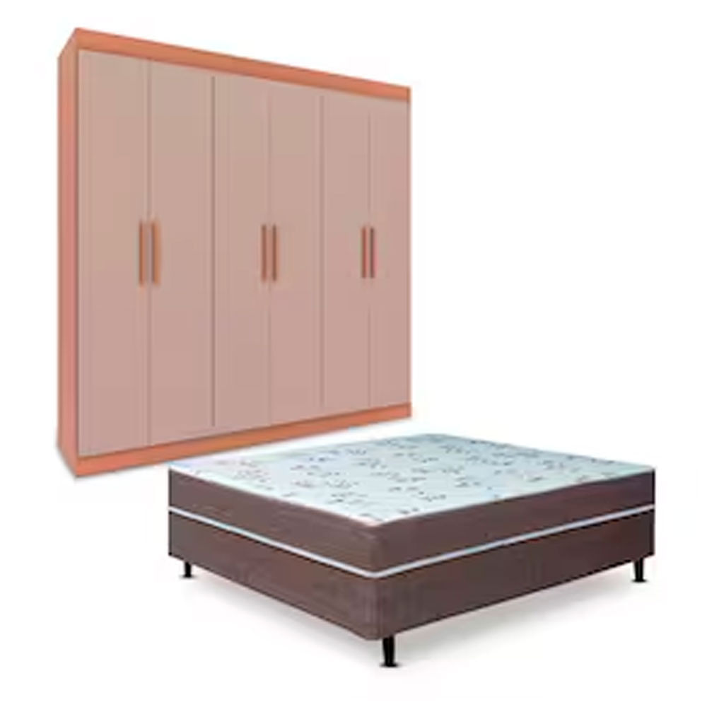 Guarda-Roupa Casal Bartira Ville com 6 Portas e 2 Gavetas mais Cama Box Conjugada Casal Umaflex New Florença