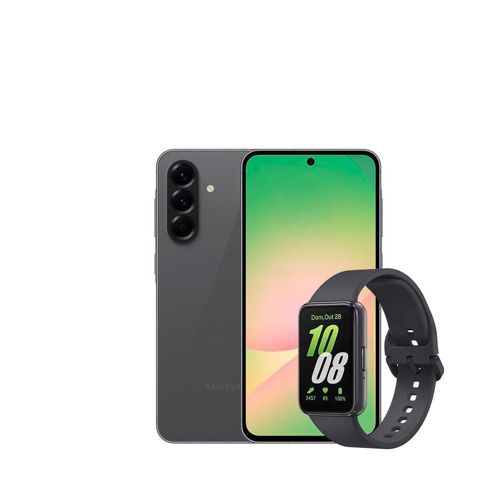 Smartphone Samsung Galaxy A56 5G 256GB, 8GB RAM, Câmera Tripla 50MP, Tela 6.7, IP67, NFC e Recursos AI + Galaxy Fit3 Grafite Display de 1.6