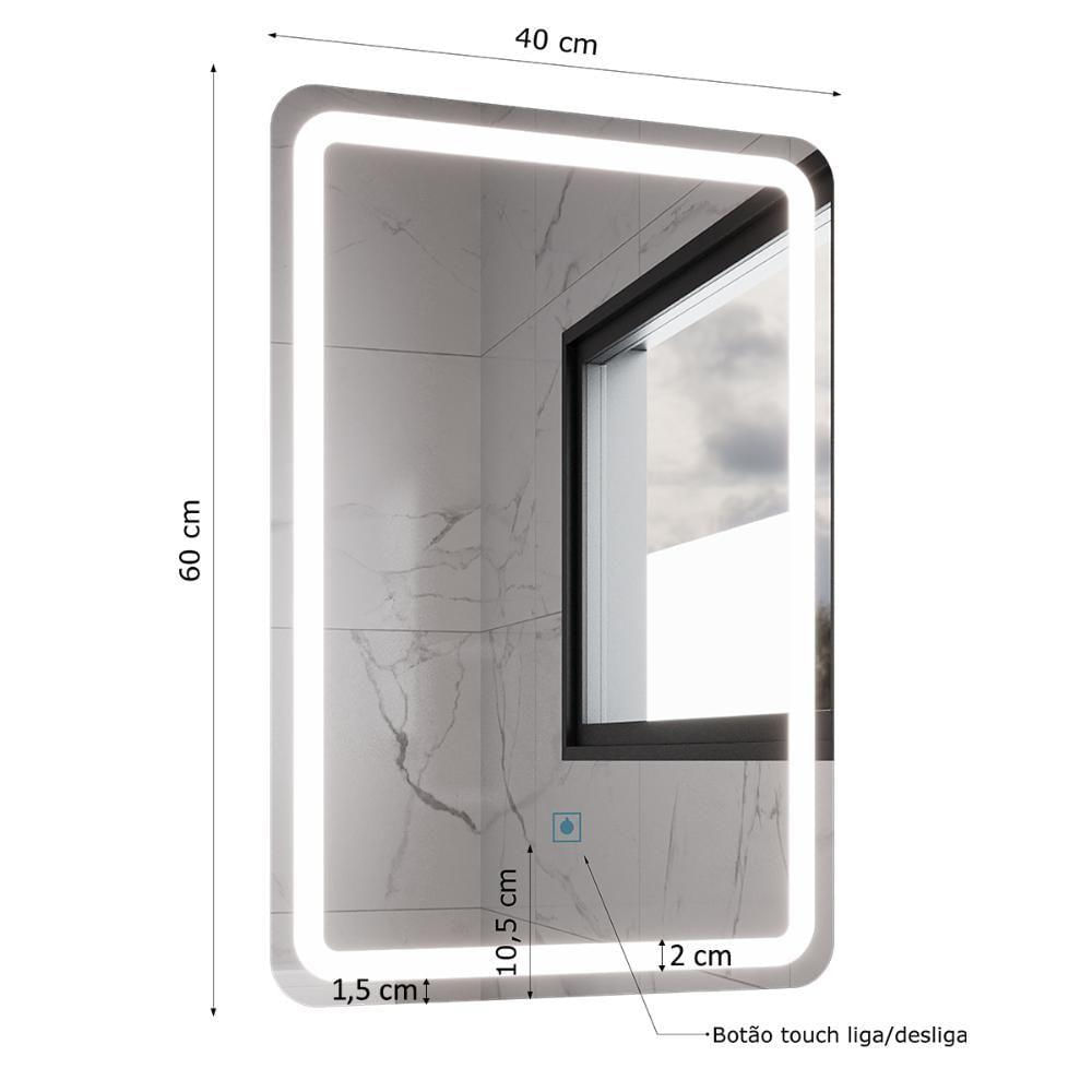 Espelho Retangular Com Led 60x40cm Touch Bivolt