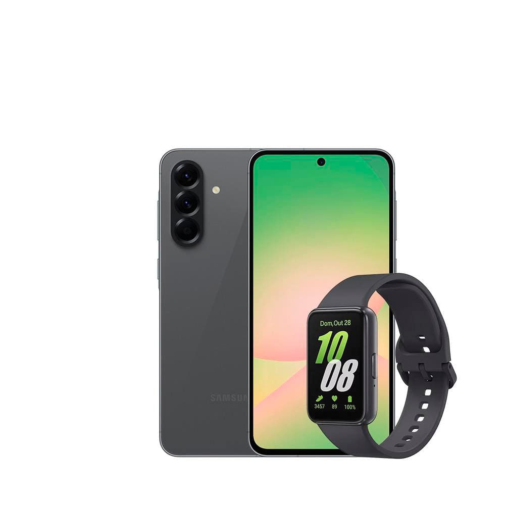 Smartphone Samsung Galaxy A56 5G 128GB, 8GB RAM, Câmera Tripla 50MP, Tela 6.7, IP67, NFC e Recursos AI + Galaxy Fit3 Grafite Display de 1.6