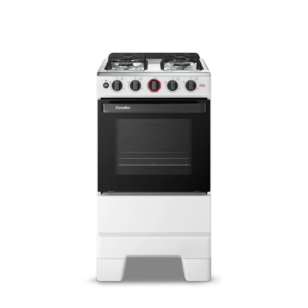 Fogão 4 Bocas Mesa Inox Automático Ideal Super 4121 Esmaltec Branco Bivolt