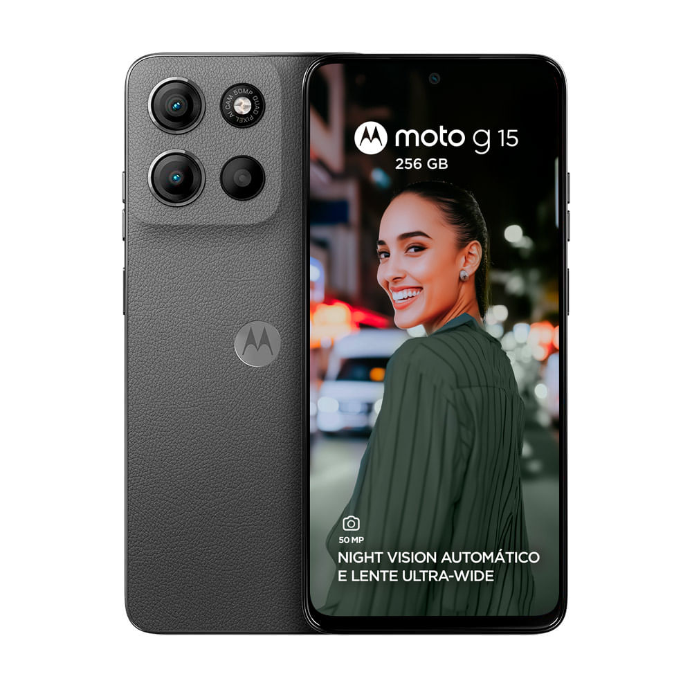 Smartphone Motorola Moto G15 256Gb Dual Chip 4G Tela 6.7" Câmera Dupla 50MP+5MP Grafite
