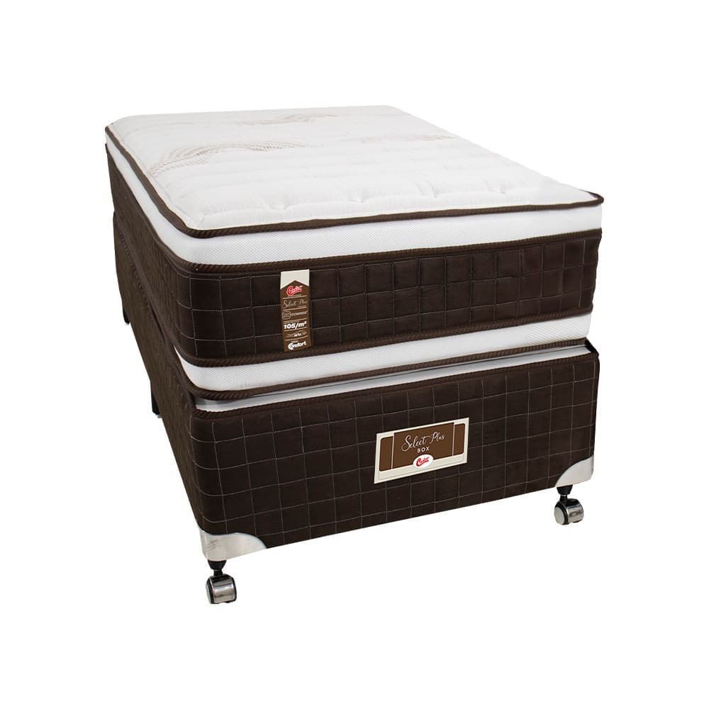 Cama Box Solteirão Castor Selle P Double com Revestimento em Tecido Suede + Colchão com Molejo Tecnopedic, Euro Pillow 34x100x200cm