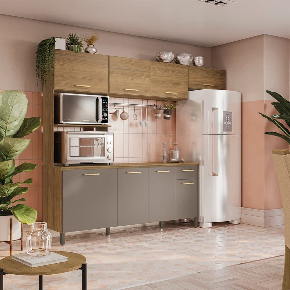 Cozinha Compacta Kappesberg Luna com 8 Porta, 1 Gaveta e 4 Prateleiras