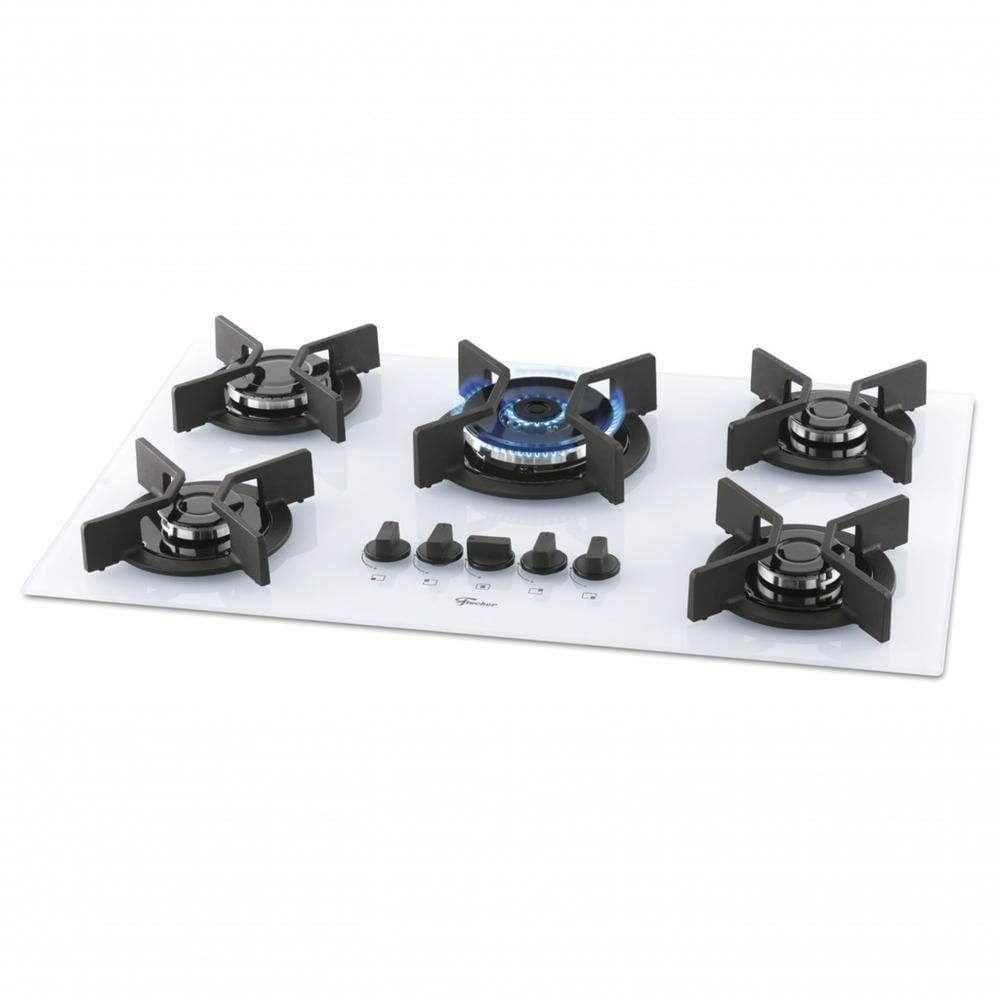 Cooktop A Gás Fischer 5 Bocas TC Infinity 62470 Mesa Vidro Branco Bivolt