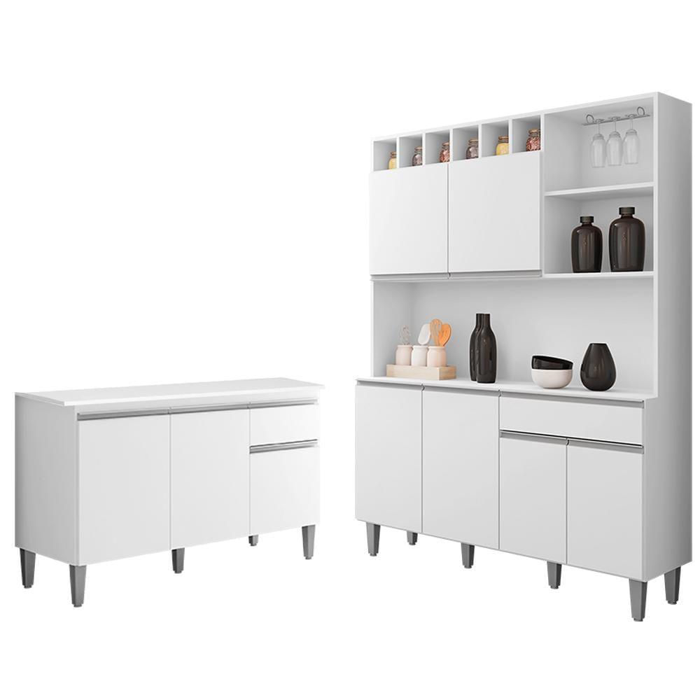 Cozinha Compacta Alice E Balcão Gabinete Com Tampo Tatiane 120cm Branco - Ajl Móveis
