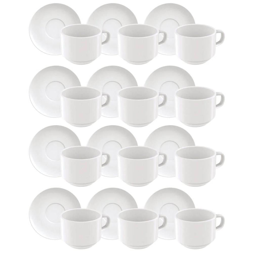 Jogo 12 Xícaras com Pires em Porcelana 240ml Paola Tramontina Branco Chá Café