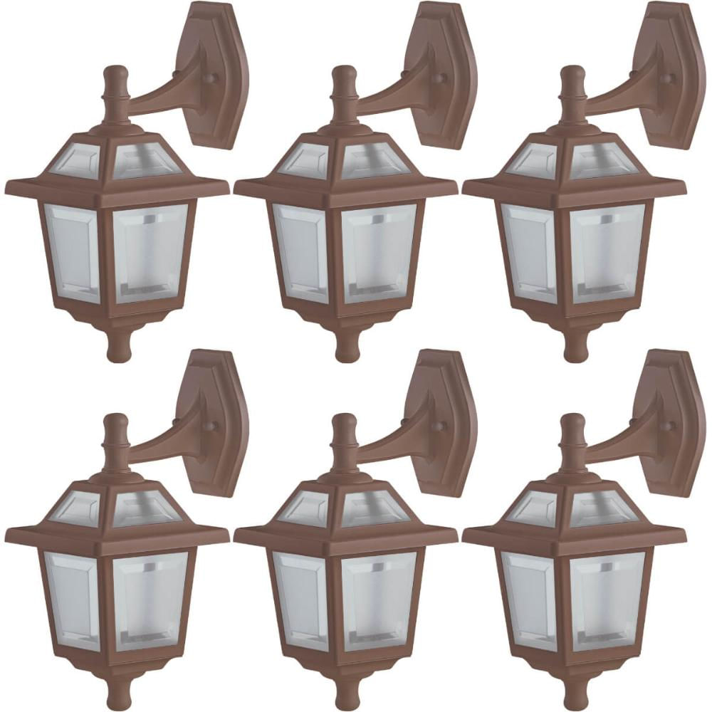 Kit 6 Luminárias de Parede Vintage Retrô Marrom Arandelas de Alumínio Varanda Quarto