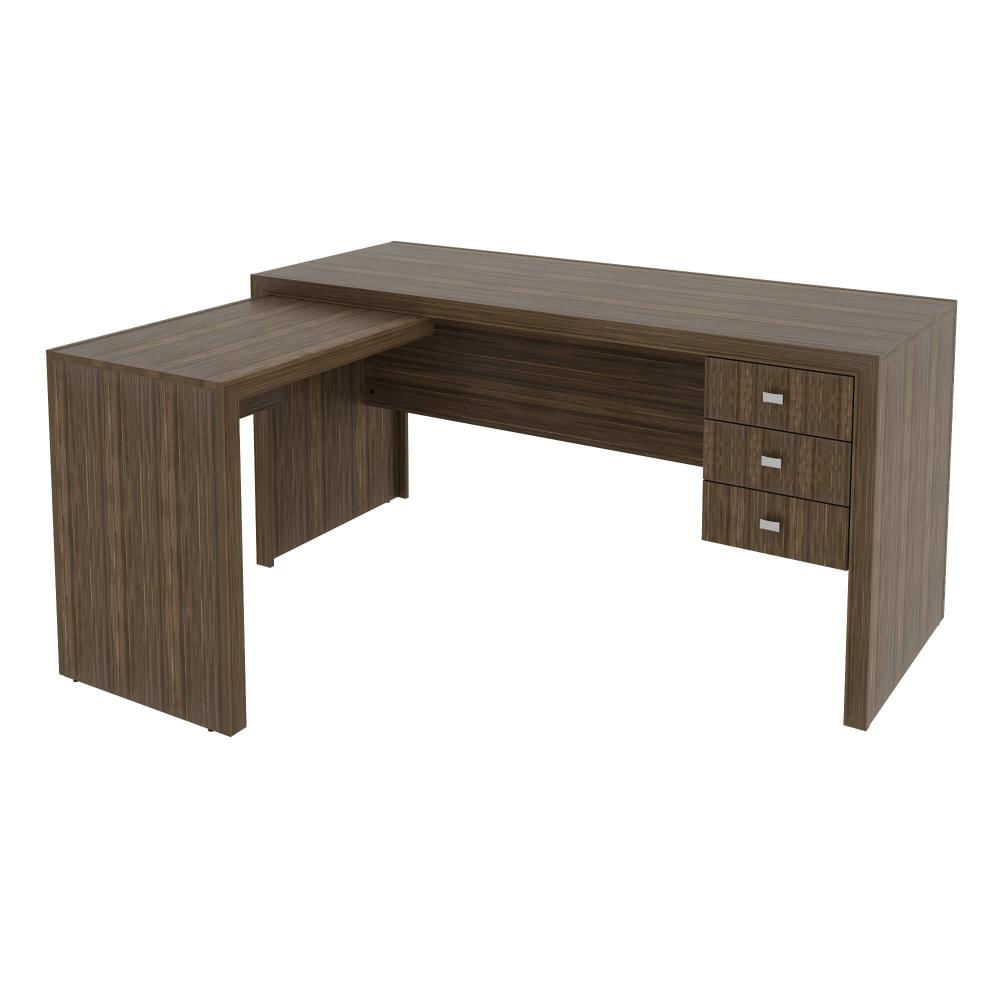 Mesa para Escritório com Mesa de Apoio e 3 Gavetas ME4106 Nogal Tecnomobili
