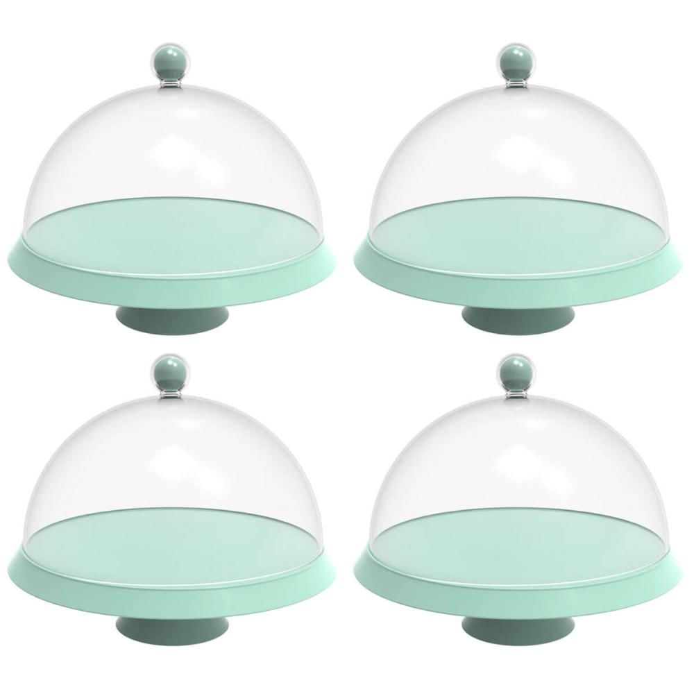4 Porta Bolo com Cúpula e Pé 30cm Verde Menta Bubble Crippa Boleira Tortas Doces