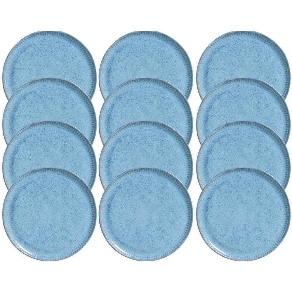 Jogo 12 Pratos Rasos de Sobremesa 21cm Azul Linhas Breeze Porto Brasil Petit Gâteau Brownie