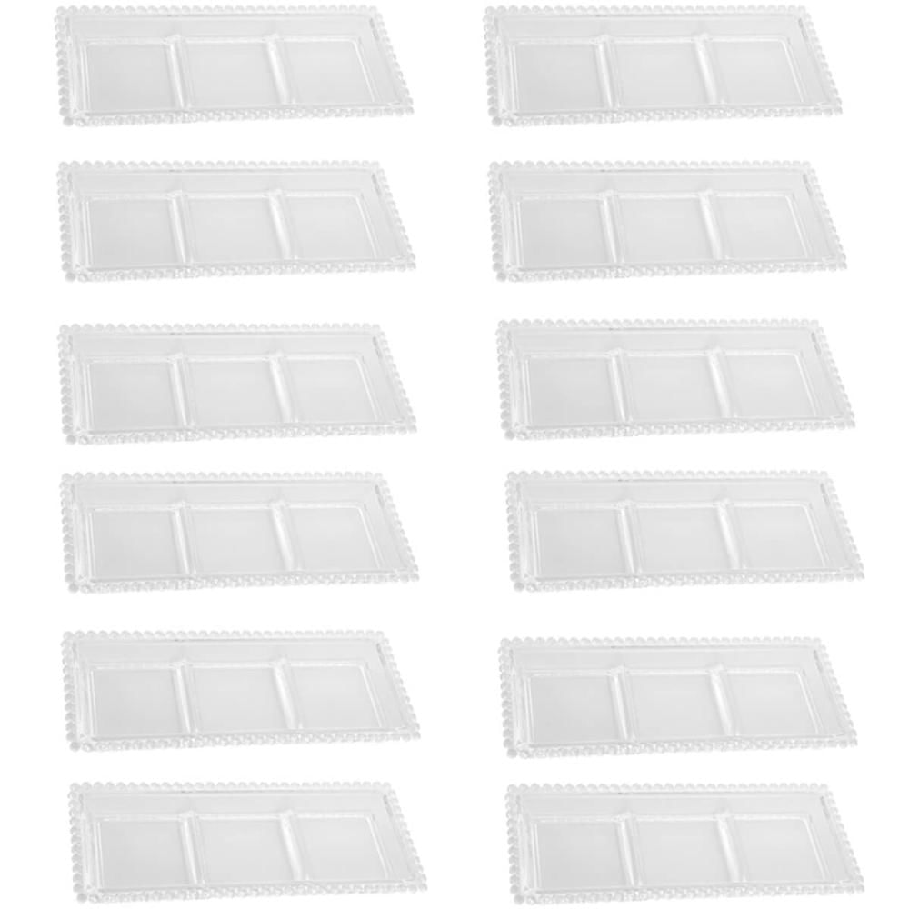Kit 12 Petisqueiras Cristal Wolff Pearl 3 Divisórias 30x13cm Incolor Petisco Relevo Mesa Posta