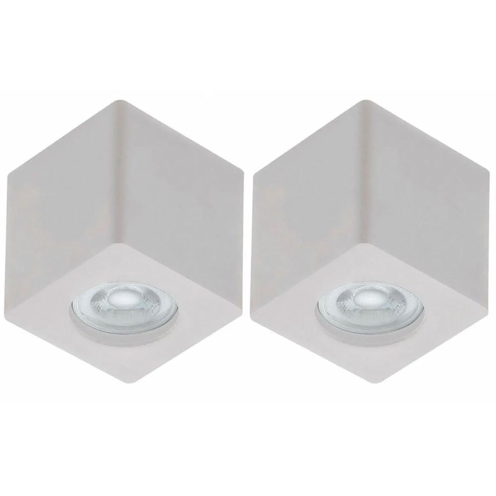Kit 2 Spots Sobrepor Quadrado Branco MR16 Luminária Teto Beiral Zoom Baixo Dital