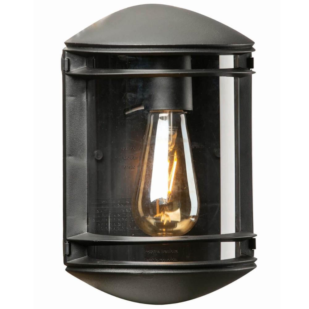Arandela Bivolt Externa Interna Preta 19x25cm Elegance Lente Transparente