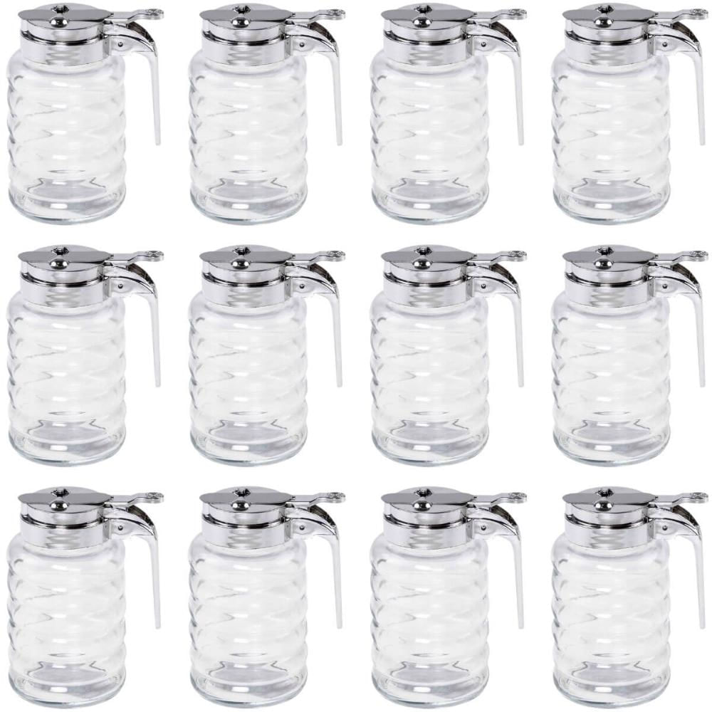 Kit 12 Meleiras de Vidro 6x12cm Pote Mel 150ml com Dosador Tampa Cromada Lyor