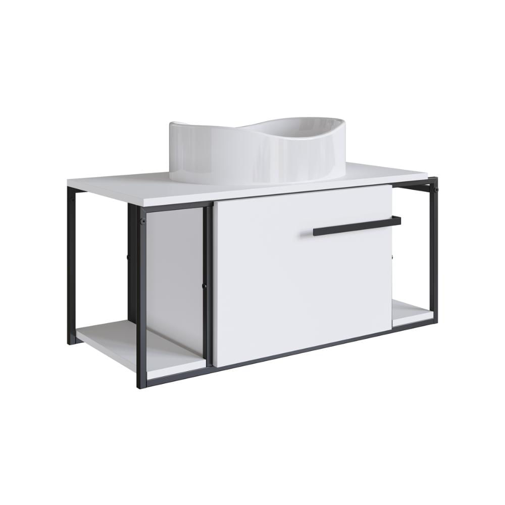 Gabinete Suspenso para Banheiro 80cm P1019 Branco com Cuba Berl Brancain