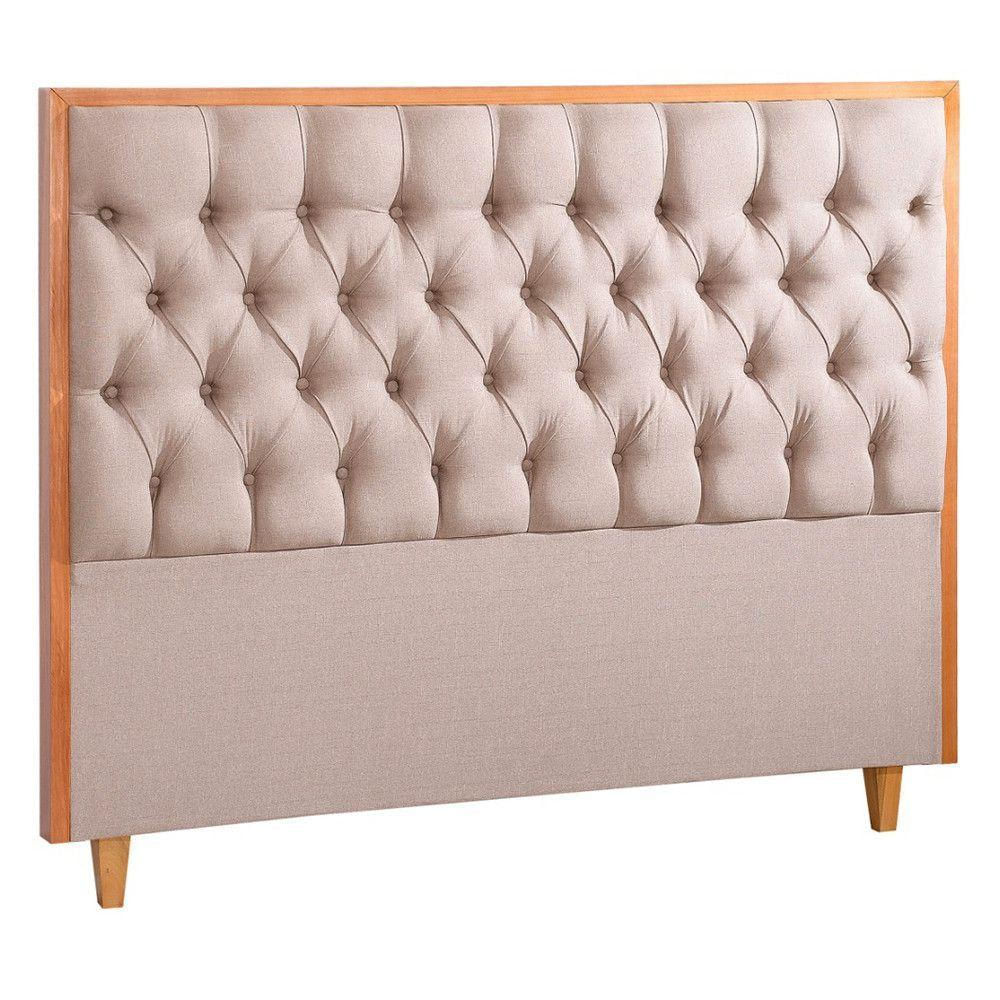 Cabeceira Queen Luxo Sevilha Linho Com Detalhe Em Madeiras M Bege