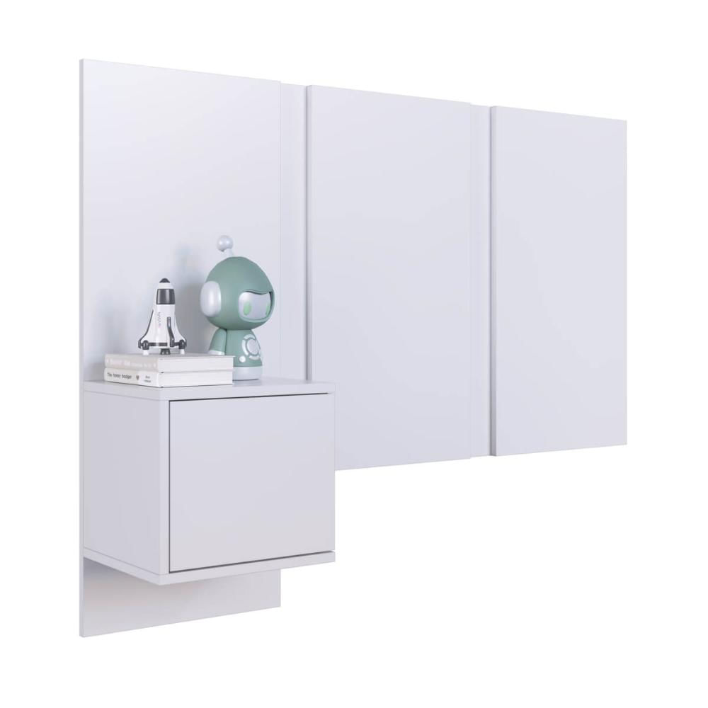 Cabeceira para Cama de Solteiro Branca com Mesa de Cabeceira Zurique MDP Art In Móveis