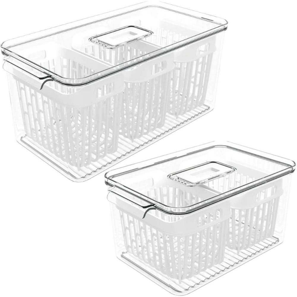 Kit Organizador de Geladeira 6L e 3,2L Cestos Internos Coza Dry Escorredor Frutas Vegetais